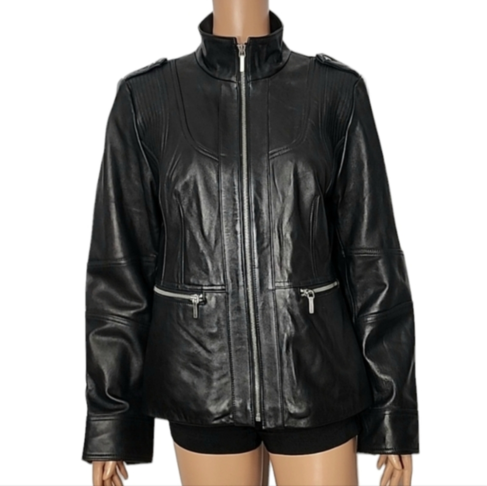 Kenneth Cole‎ Reaction Black Leather Jacket Size M Medium